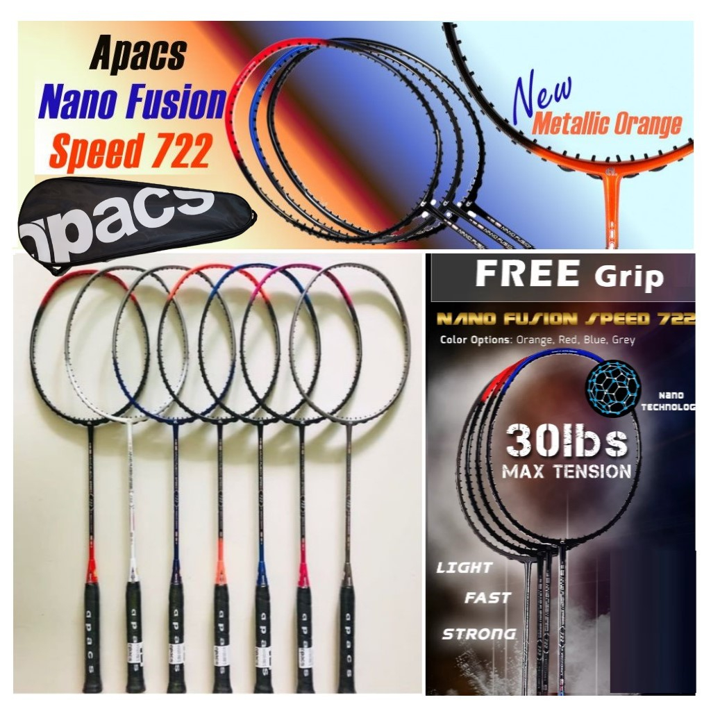Apacs racket badminton raket nano fusion 722 zigzag Badminton racket badminton grip set BAG1116