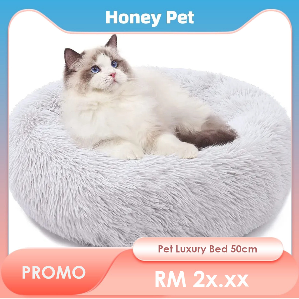 Pet Luxury Donut Bed Indoor Shag Faux Fur Round Cuddler Cats & Dogs
