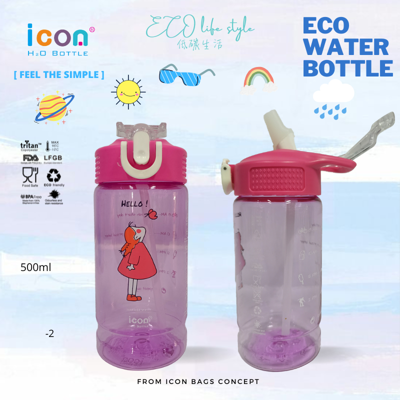 ICON Water Bottle 500ml PCTG BPA free with flip-up lock Dust free