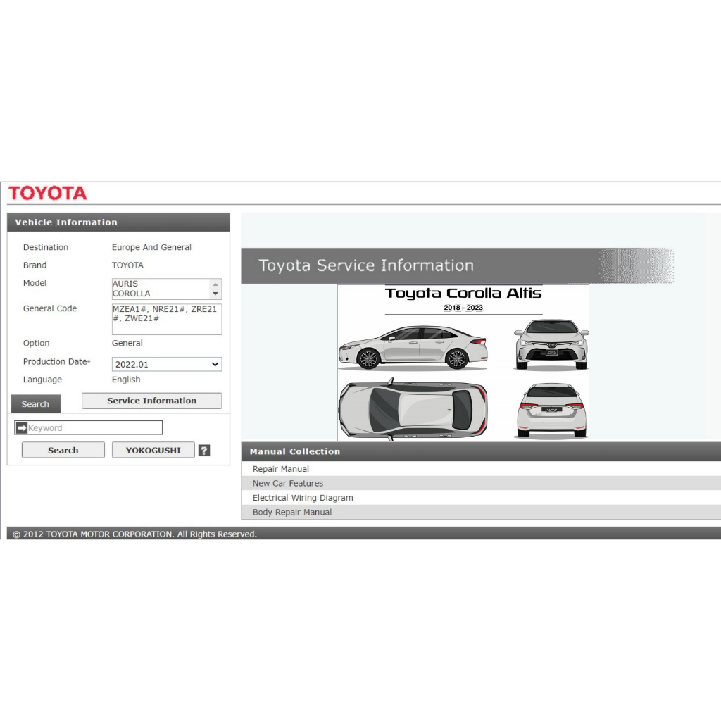 Toyota Corolla Altis / Auris 2018 - 2023 Factory Workshop Repair ...