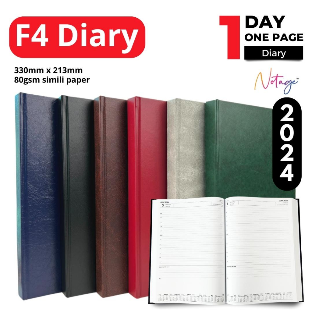 F4 Diary 2024 Large Size 1 day 1 Page Diary with daily Todo list Hard