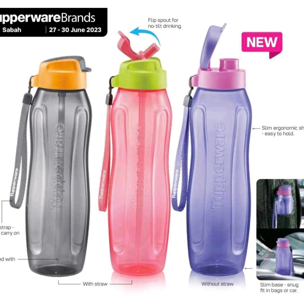 Tupperware Slim Eco Bottle 1.0L with Strap / Straw / New Slim Eco ...