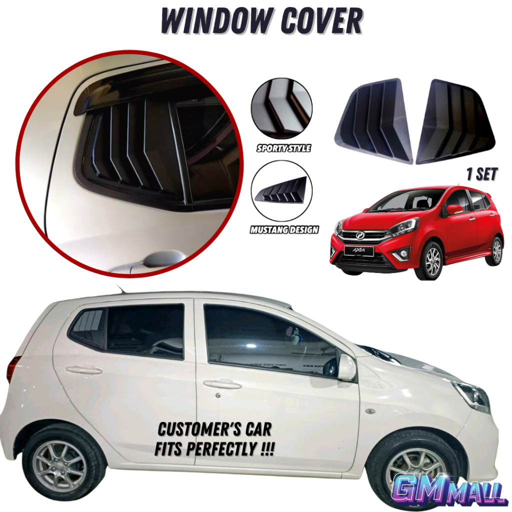 Perodua Axia Triangle Window Cover Set 2pcs Mustang Rear Side Louver