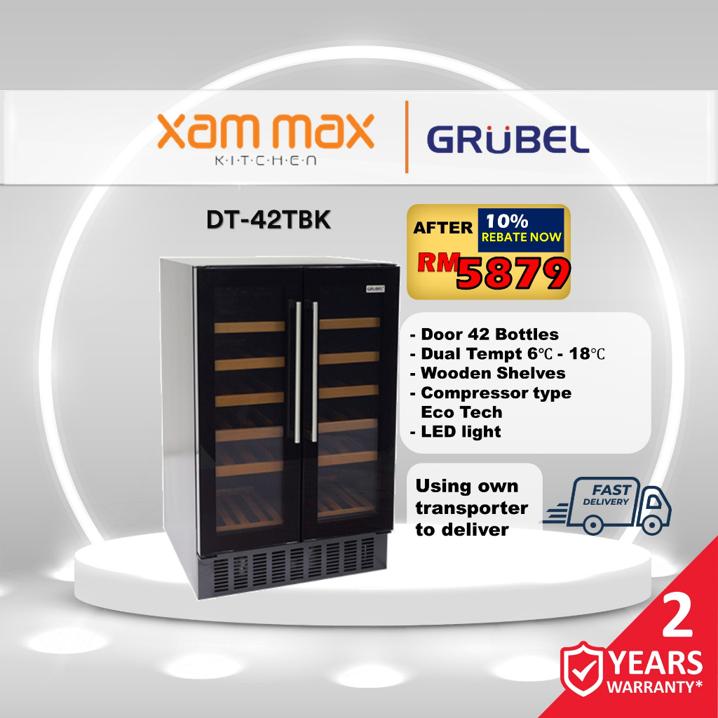 Grubel GWCDT42TBK 2 Door Wine Chiller Cellar / 42 Bordeaux Bottle Wine