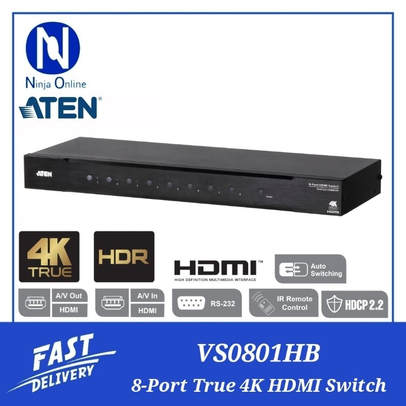 8-Port True 4K HDMI Switch - VS0801HB, ATEN Video Switches