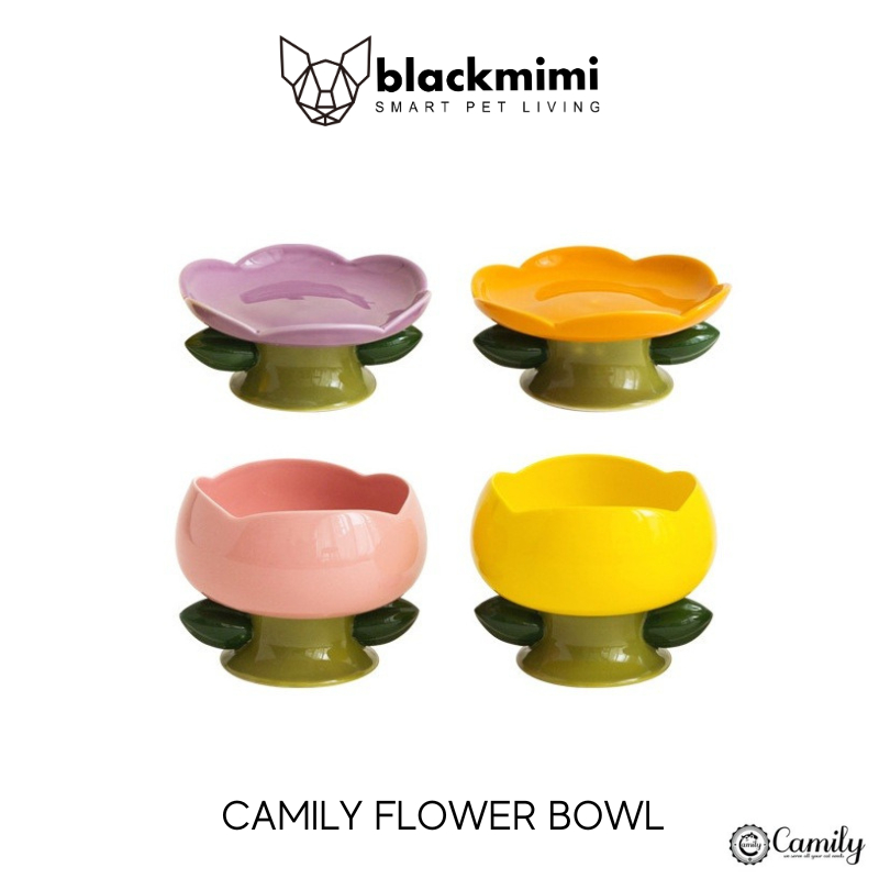 BlackMimi CAMILY Cat Bowl Pet Flower Ceramic high foot food basin cat ...