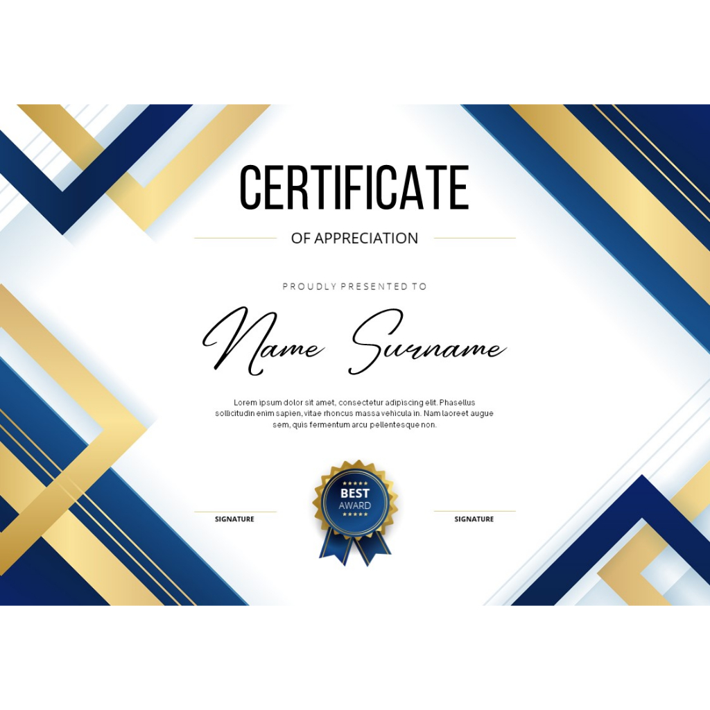 CERTIFICATE / SIJIL TEMPLATE_LANDSCAPE [EDITABLE] Blue and Gold Elegant
