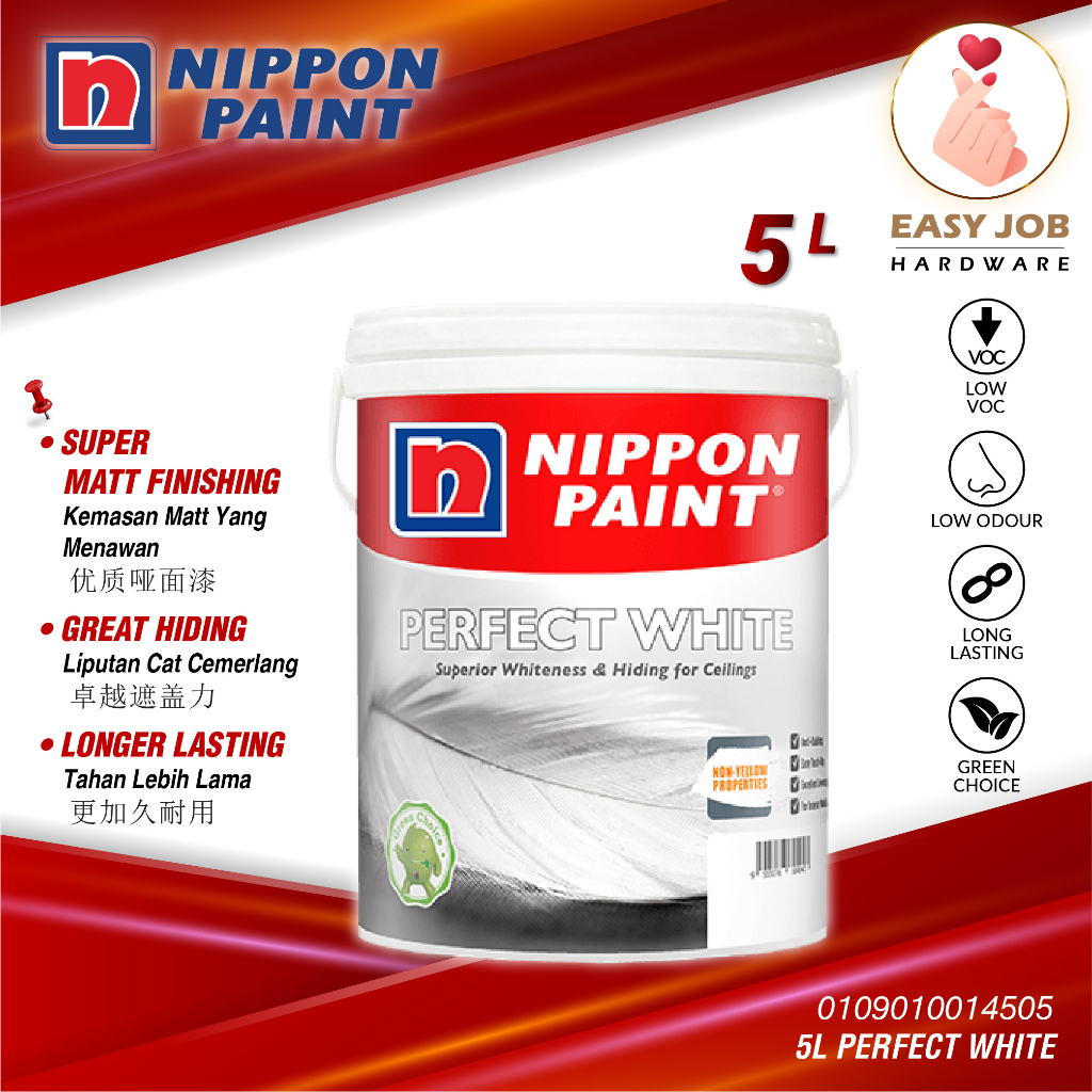 Nippon Paint White Paint Wall 5L Matte White Paint Cat Putih Dinding Dalam Rumah Cat Rumah Putih