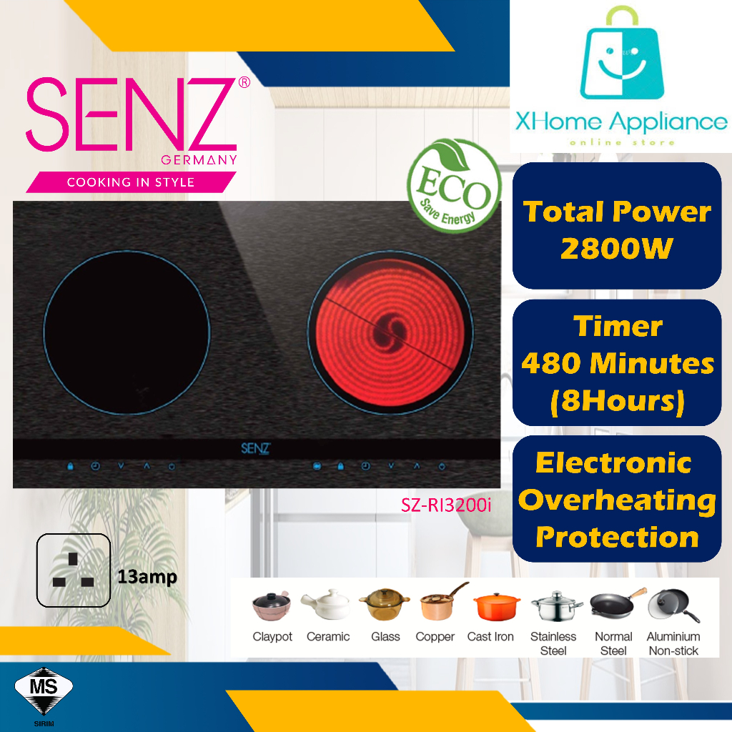Senz 2 in 1 Tri Ringz Induction Ceramic Smart Cooker with 13 Level Heat Adjustment 4600W 2800W SZ RI3200i SZ RI3600i