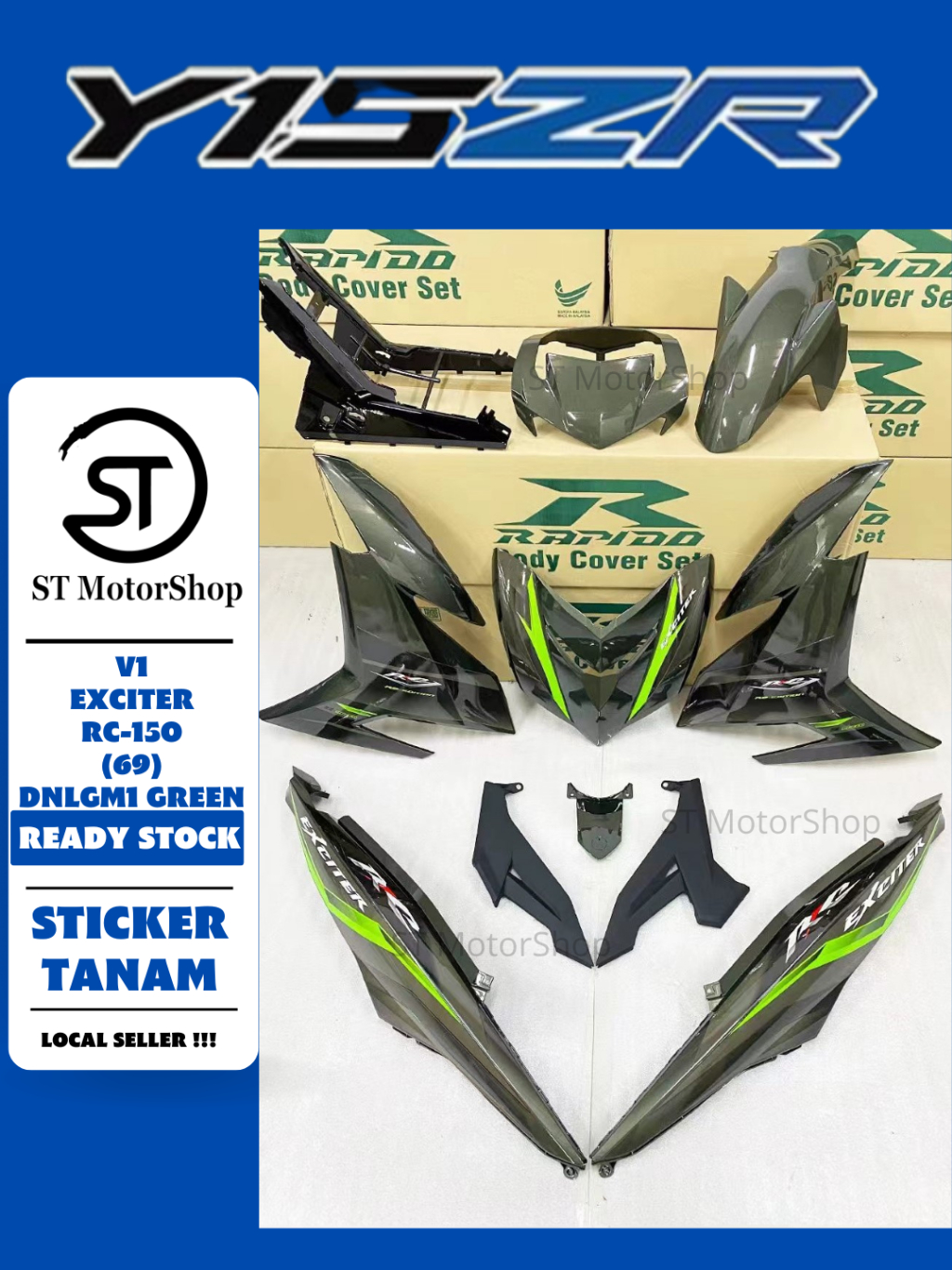 YAMAHA Y15 Y15ZR V1/V2 EXCITER RC-150 (69) DNLGM1 GREEN COVER SET ...