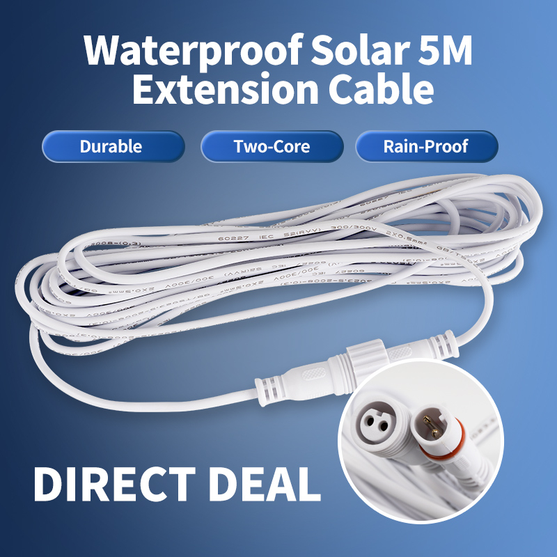 Solar LED floodlights, 5meter extension line for indoor and outdoor