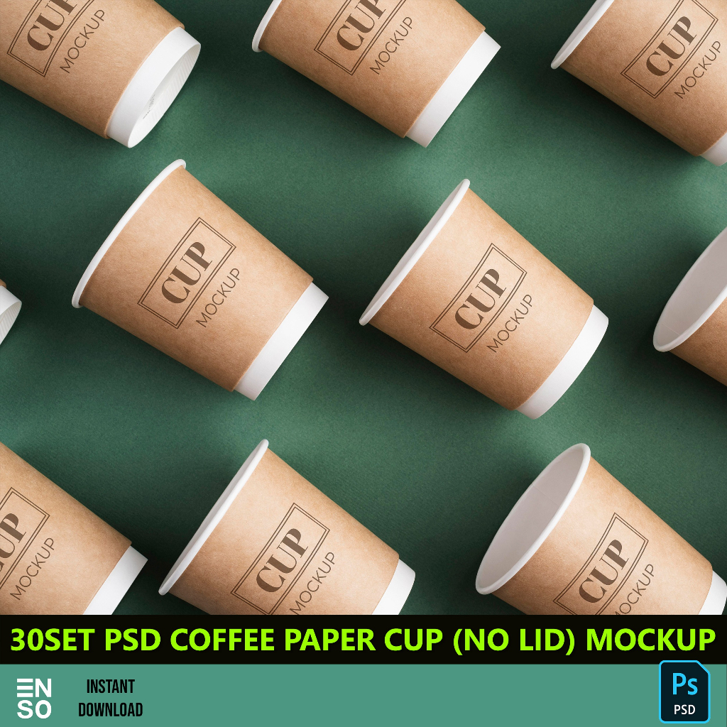 30-Set PSD Coffee Paper Cup No Lid Mockup | Editable Mockup Template ...