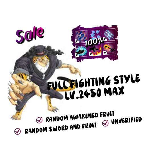 UNVERIFIED Blox Fruit : MAX Level 2450, V4 RACE HUMAN, Super Cool Avatar, Unlocked All Fighting Style, Has Good Fruit in Inventory