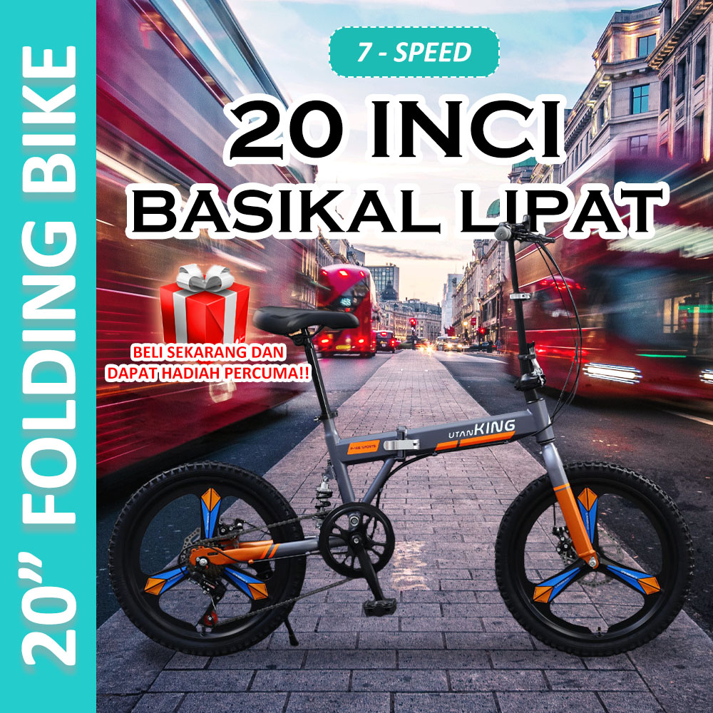 20 Inch Basikal Lipat Folding Bicycle Mountain Bike Mtb 7 Speeds Gear