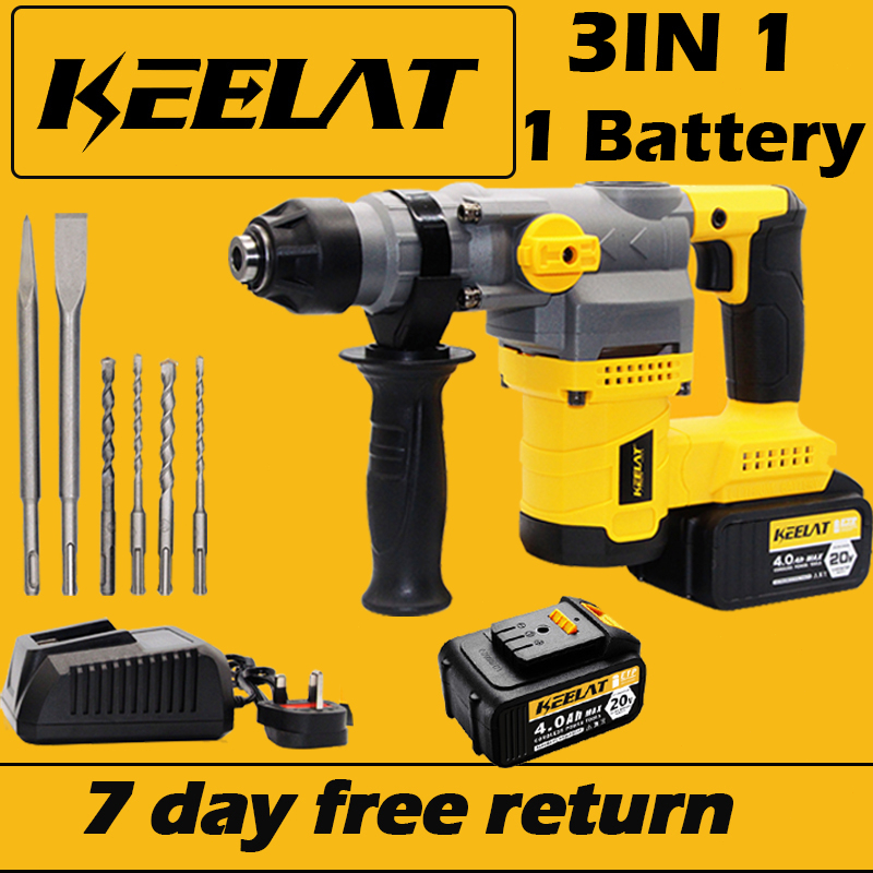KEELAT Cordless Rotary Hammer Drill Brushless Concrete Cement Drilling