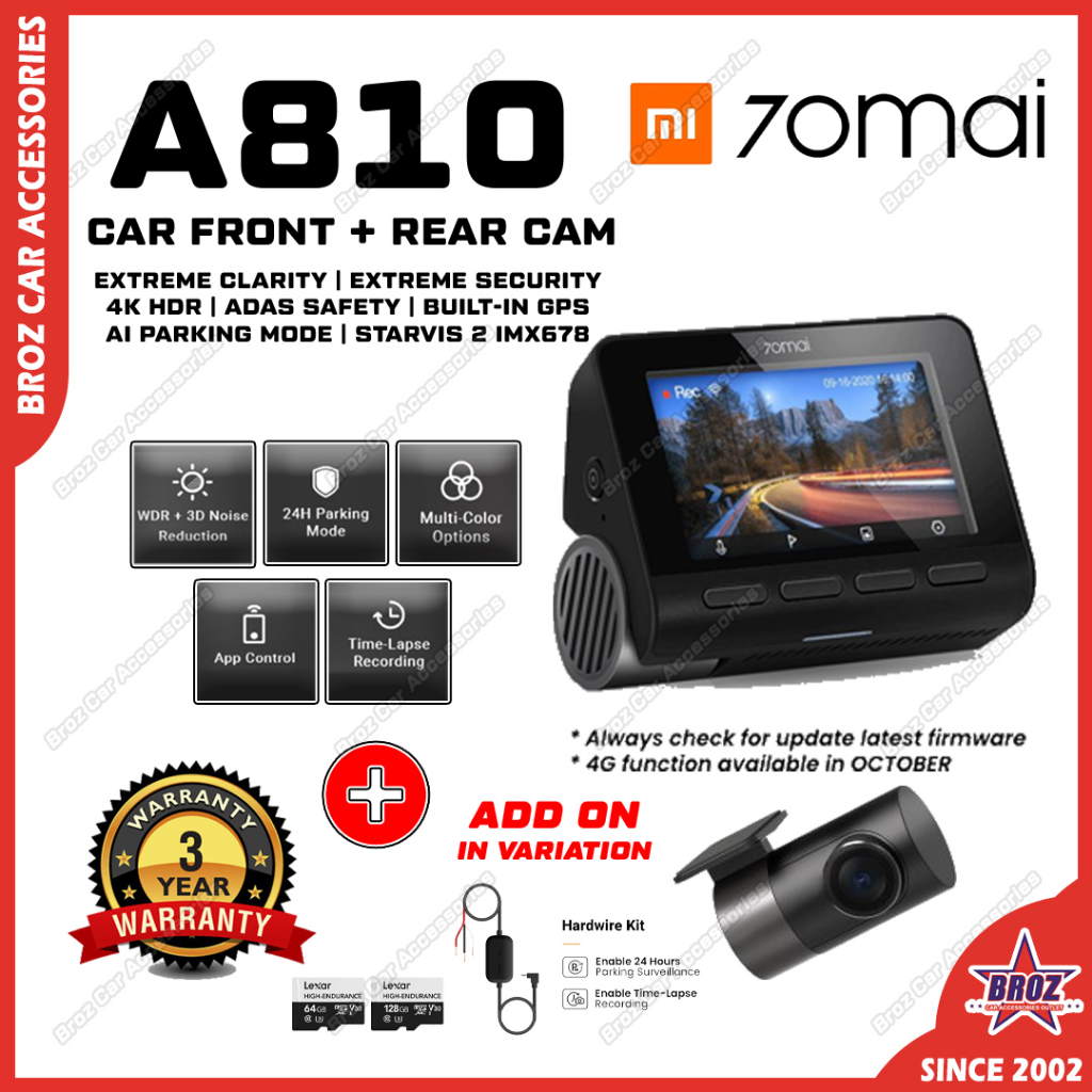 [New Launch] 70mai A810 Dash Cam 4K Dual Vision Car Recorder with GPS ...
