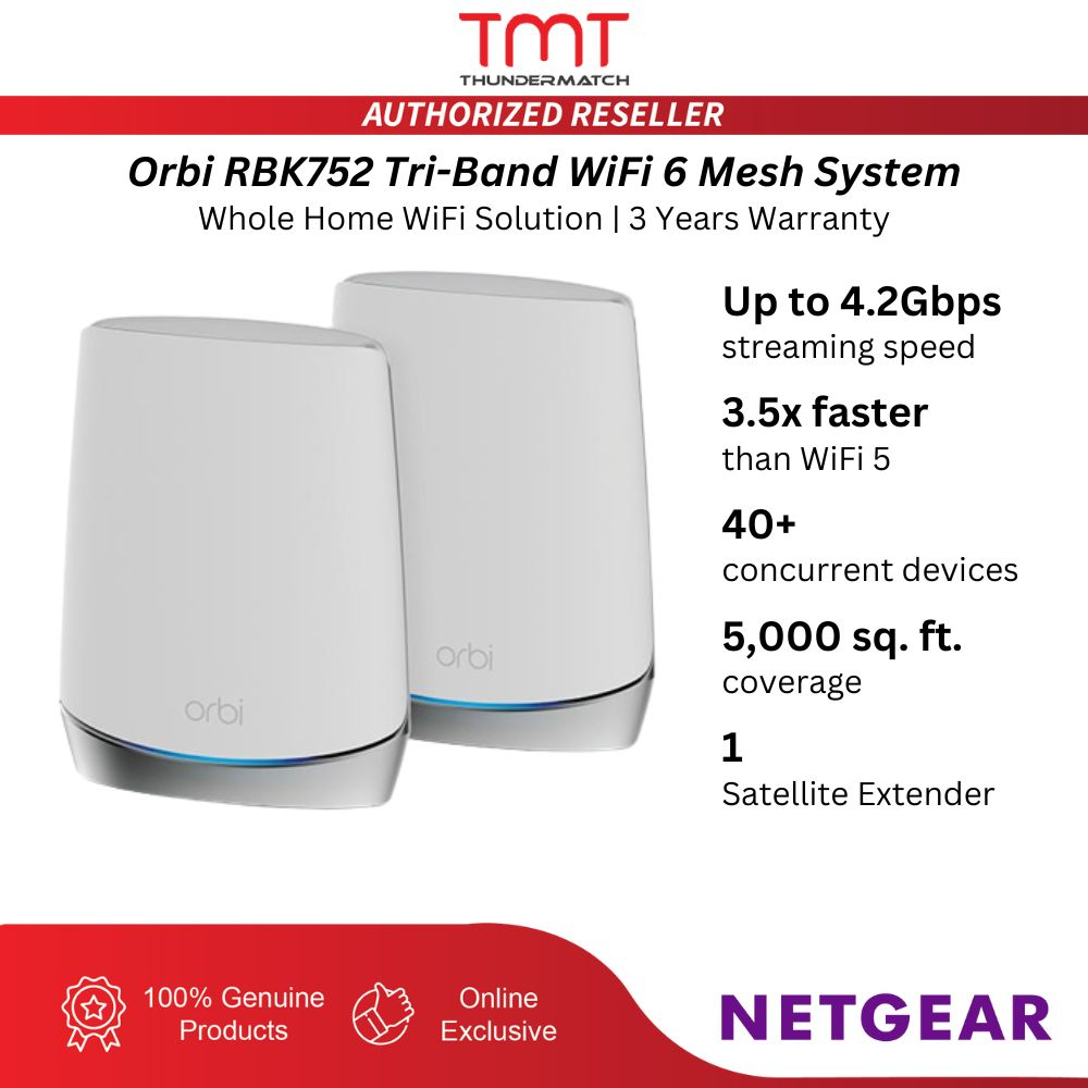 NETGEAR Orbi Tri-Band Wi-Fi 6 Whole Home Mesh System RBK752/RBK753 ...