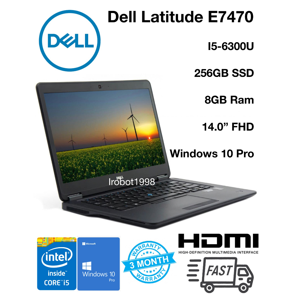 Dell Latitude E7470 Intel Core I5-6300U 256GB SSD 8GB Ram Windows 10 ...