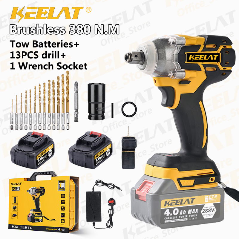 keelat Cordless Brushless Electric Impact Wrench Drill Screwdriver ...