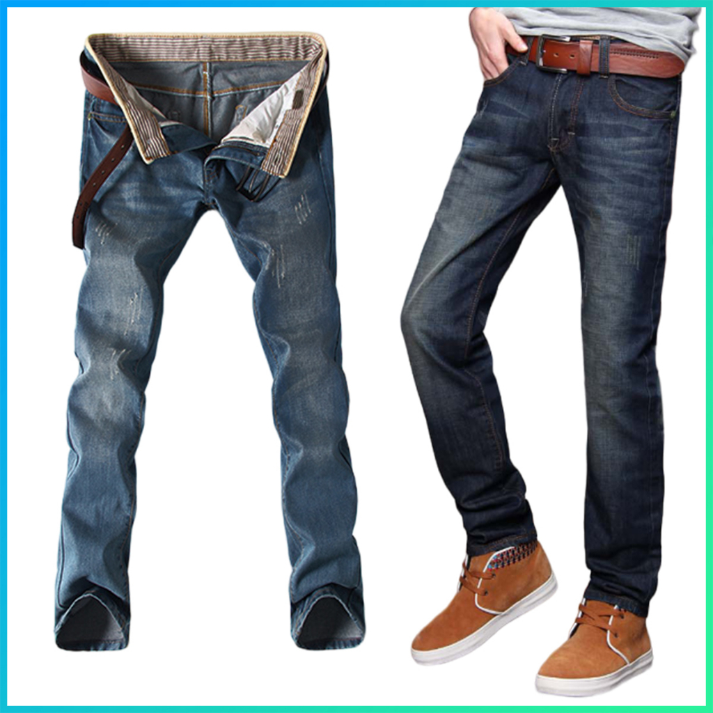 MIZORA Men Jeans Straight Cut Man Denim Plus Size Seluar Jean Panjang ...