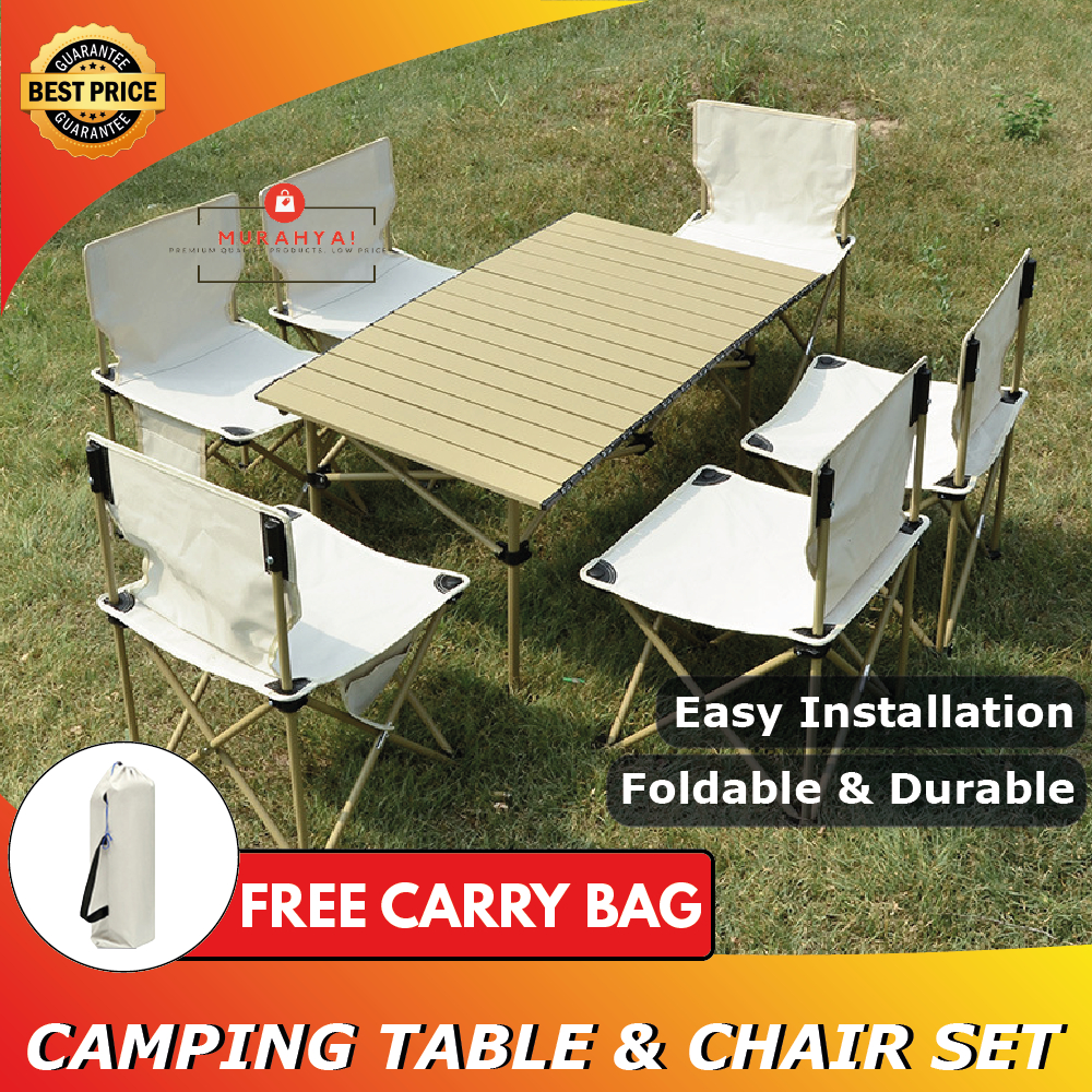 Picnic Table Meja Lipat Folding Table With Chair 7 Piece Set Foldable ...