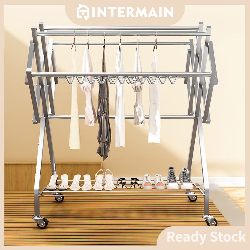 Foldable Clothes Drying Rack With Pulley Stainless Steel Cloth Hanger  Indoor Outdoor Cloth Drying Hanging Rack