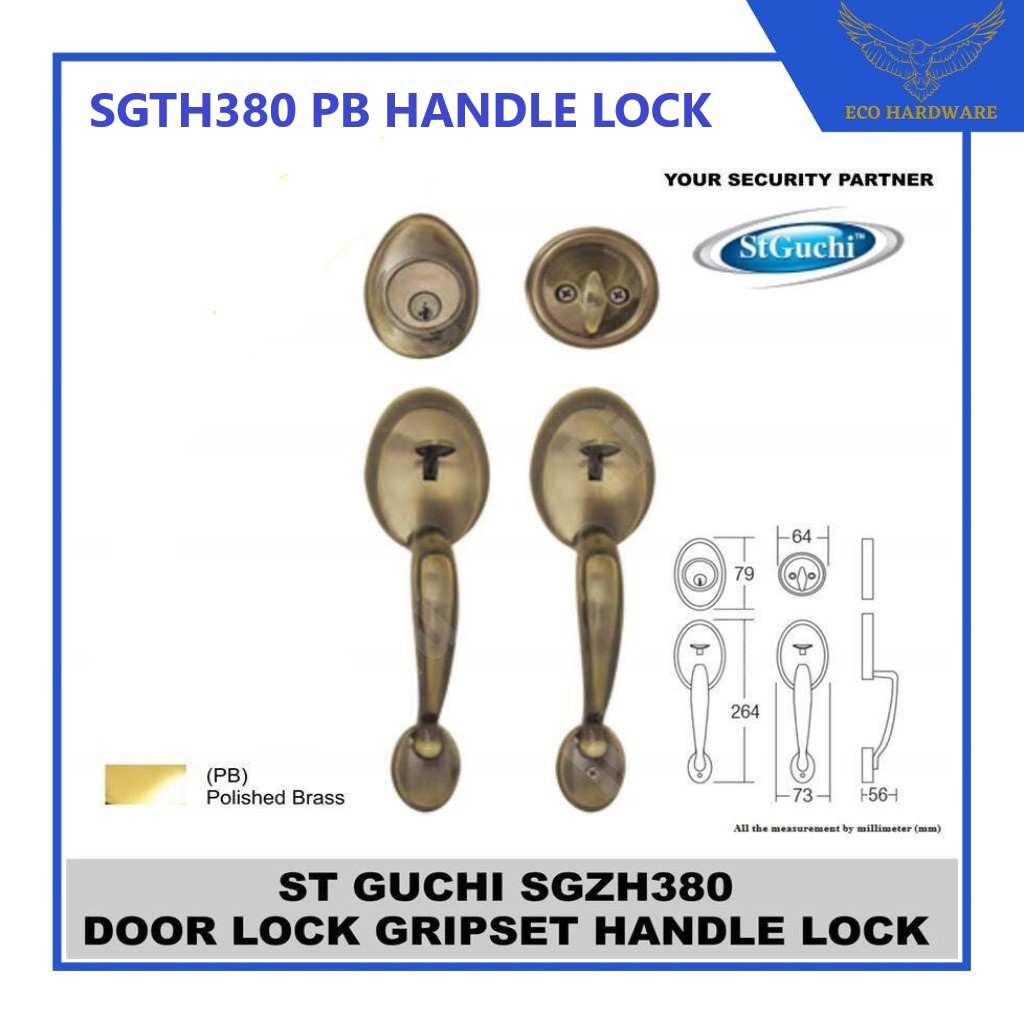 ST GUCHI SGTH380 PB Zinc Diecast Double Handle Door Lock Set / Main