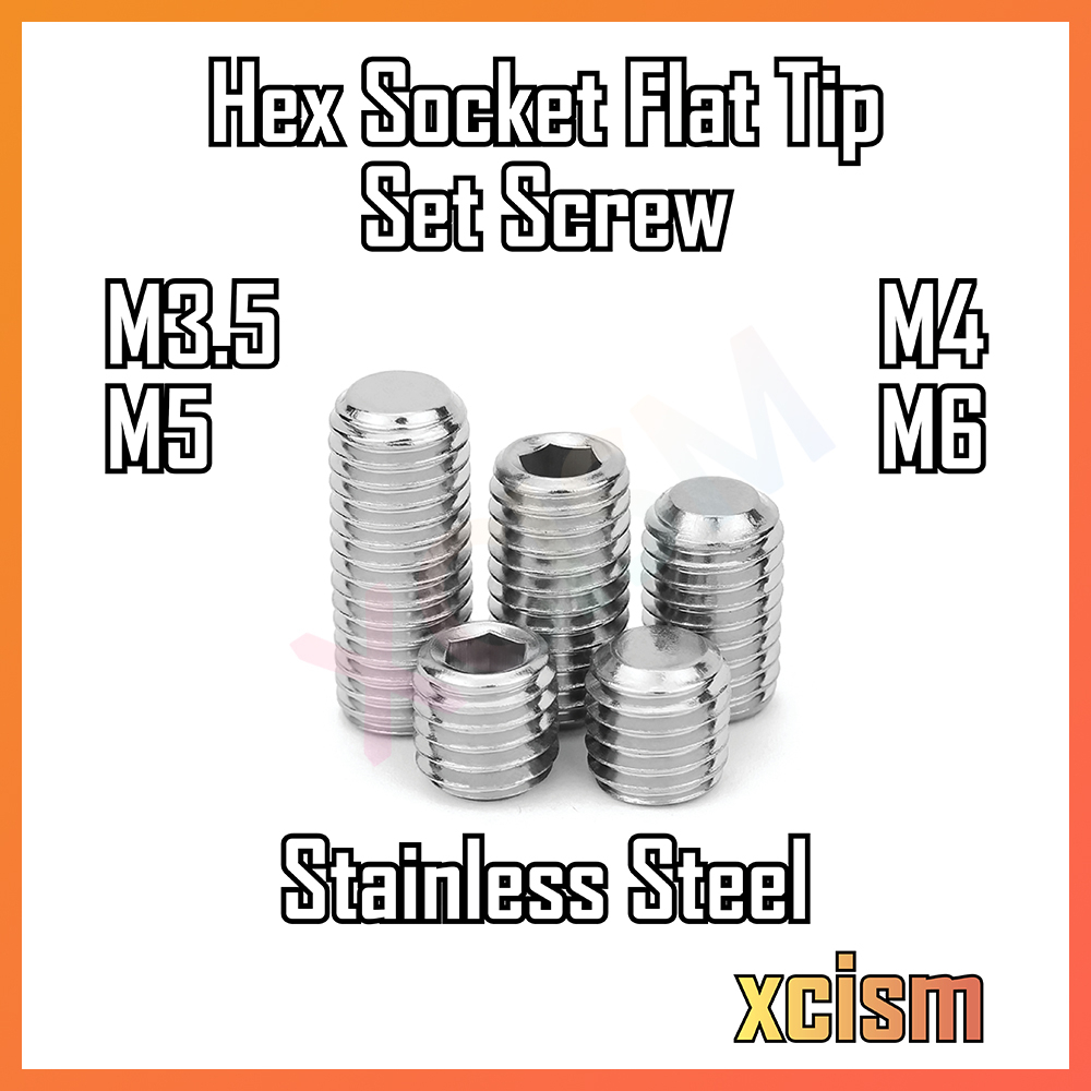 [M3.5 M4 M5 M6] Hex Socket Flat Tip Headless Grub Screw Allen Key Set