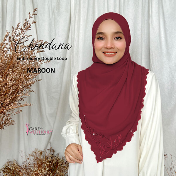 CHENDANA Tudung Sulam Klasik Dua Muka Embroidery Double Loop Instant ...