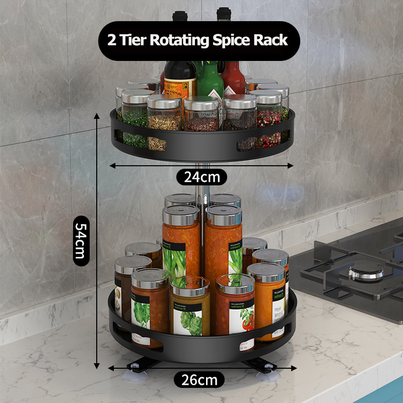 2/3 Tier 360° Rotating Spice Rack Rak Rempah Rak Penyimpanan Kitchen ...