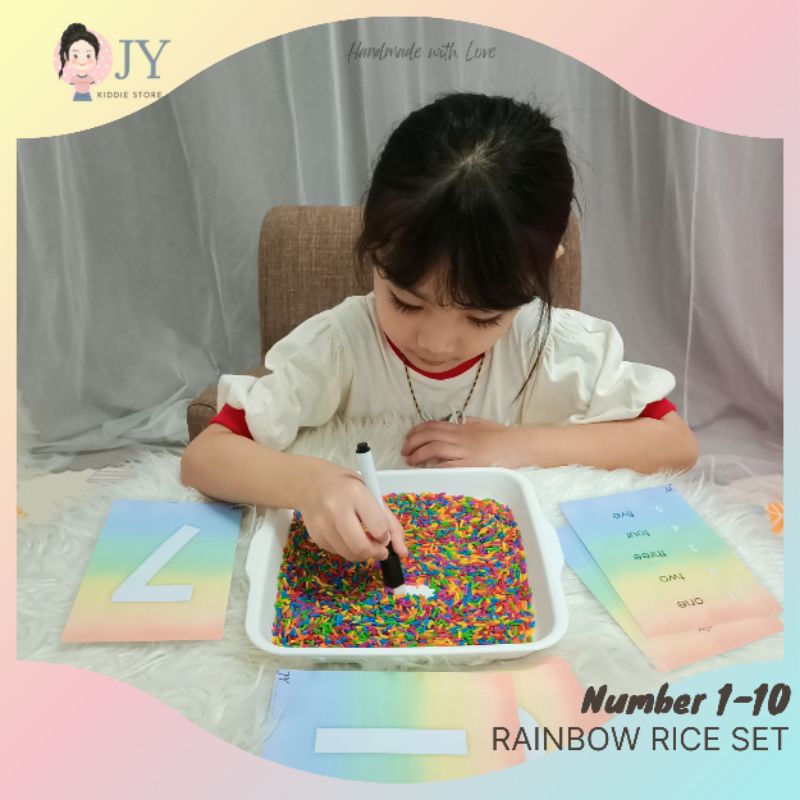 Rainbow Rice Set - Number 1 to 10/Sensosry Writing Tray/Montessori Toys ...