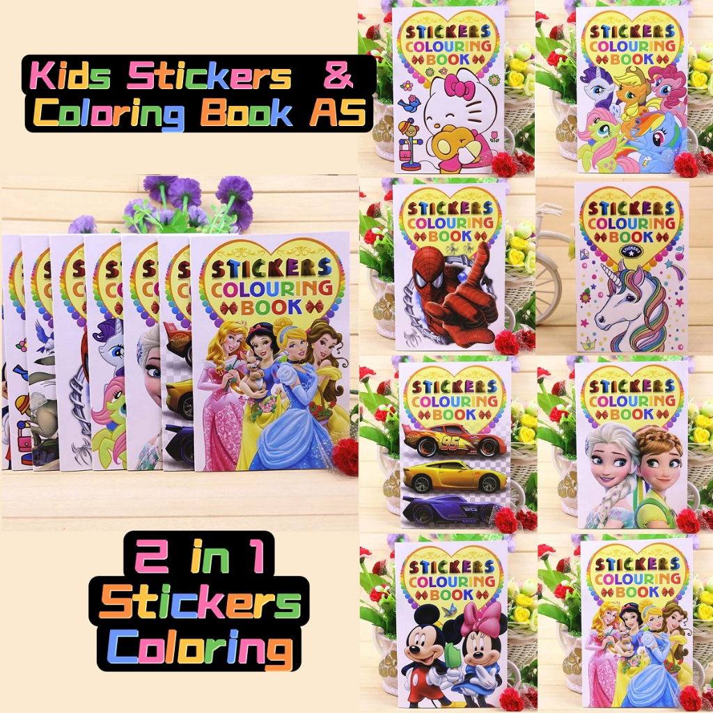Kids Cartoon Sticker & Coloring Book A5 Buku Mewarna Pelekat Drawing ...