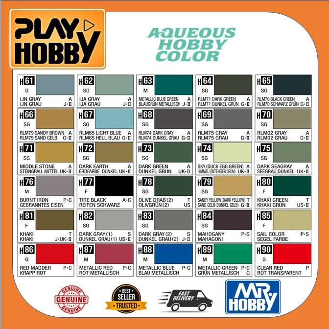 MR HOBBY AQUEOUS COLOR 10ML H61 - H90 | Shopee Malaysia