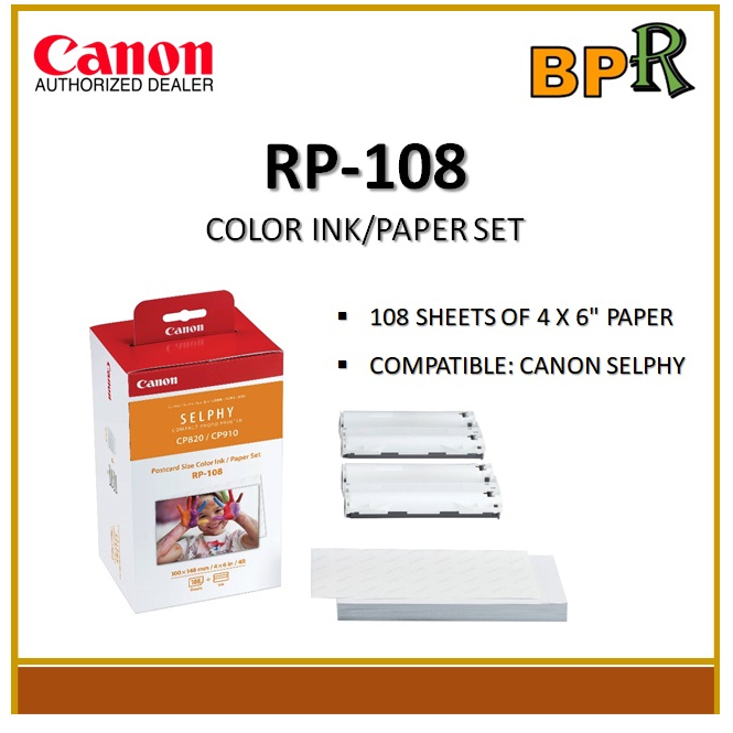 Canon RP-108 RP108 RP 108 Color Ink & 4R Paper Set For Selphy