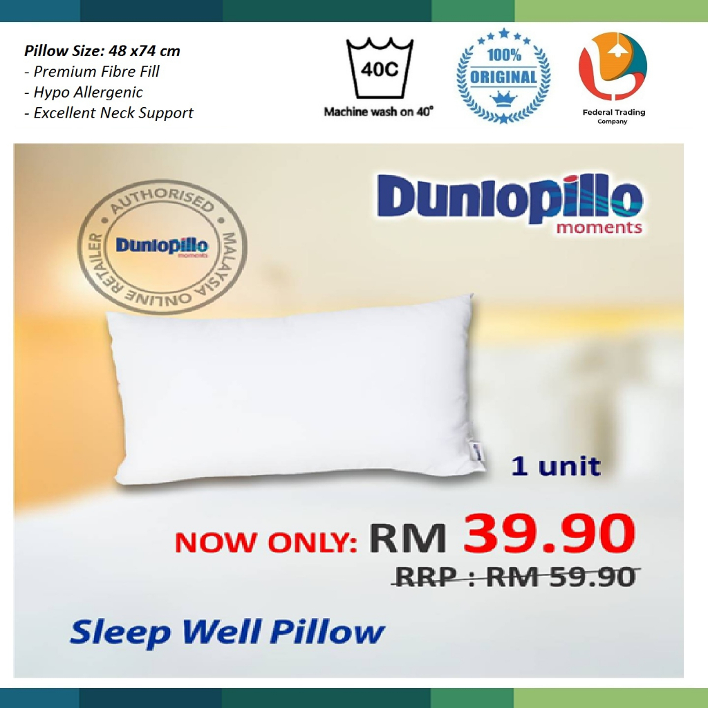 DUNLOPILLO Sleep Well Pillow (Rolled Pack) machine washable Shopee