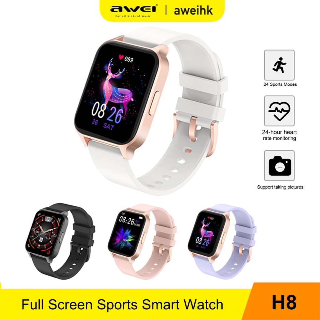 Awei H8 smart watch IP67 waterproof camera full screen touch wireless charging 12 different functions For Android Harmon Shopee Malaysia