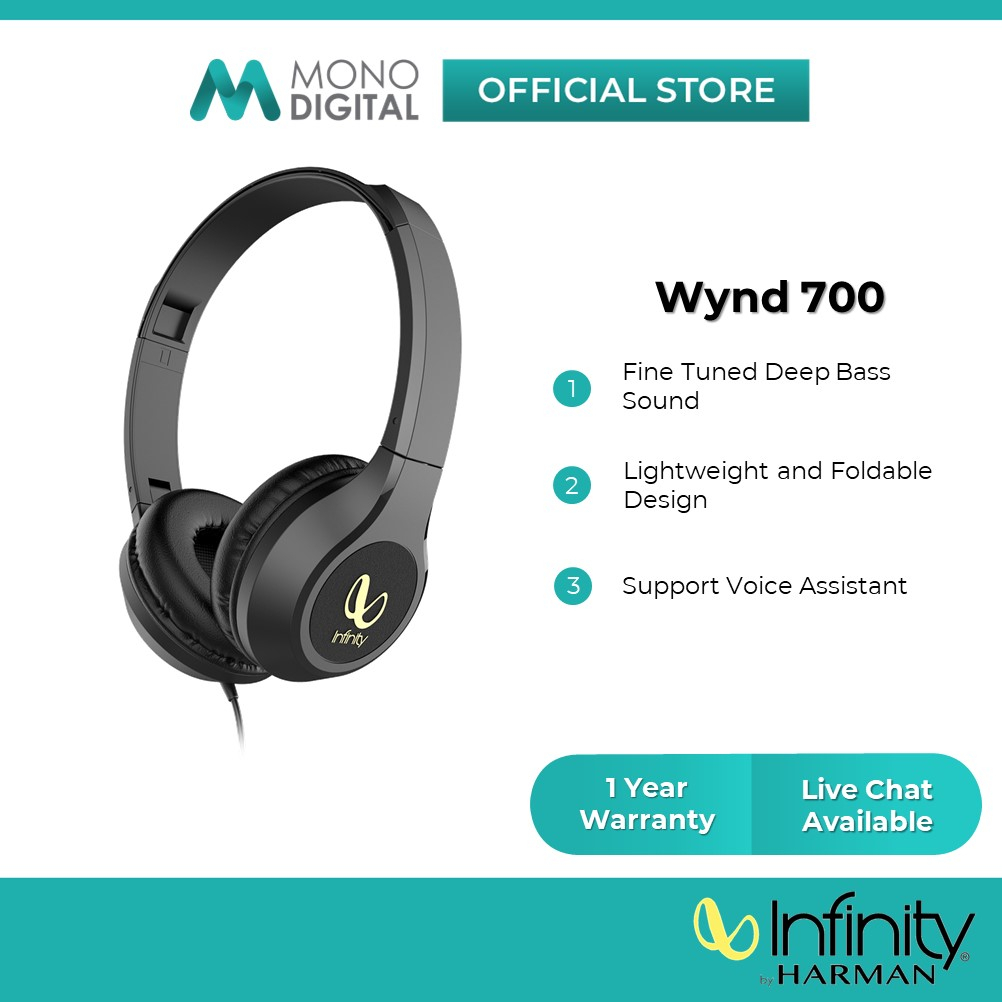 Infinity by Harman Wynd 700 Wired Headset Headphone Deep Bass Sound Lightweight Foldable Design 3.5mm Audio Jack Shopee Malaysia