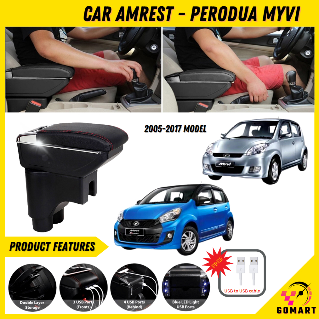 USB ARMREST PERODUA MYVI LAGI BEST Car Organizer Phone Charger Cup ...