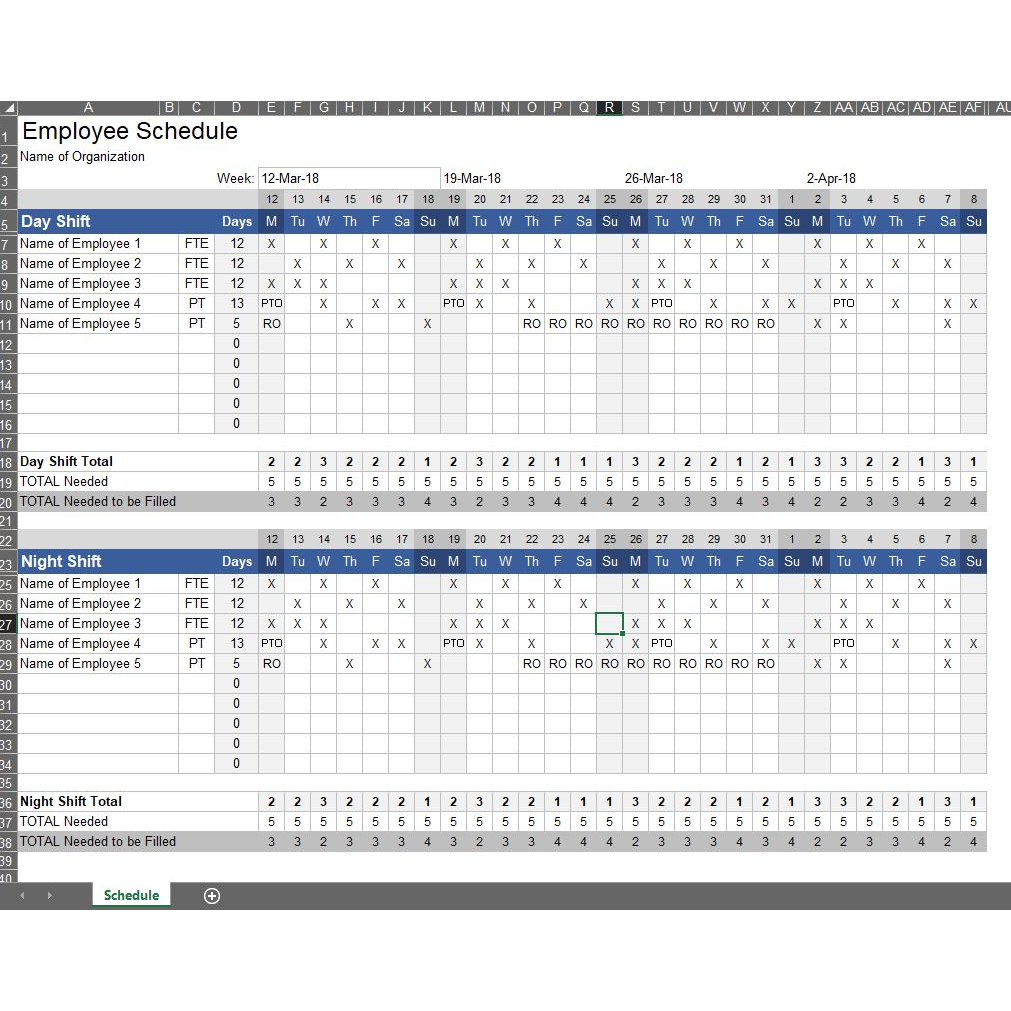 [#02] Excel Template with Employee Schedule / Templat Excel dengan ...