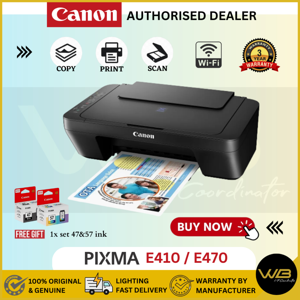 CANON E410/E470 ALLINONE PRINTER (3 YEARS WARRANTY 1 TO 1 EXCHANGE