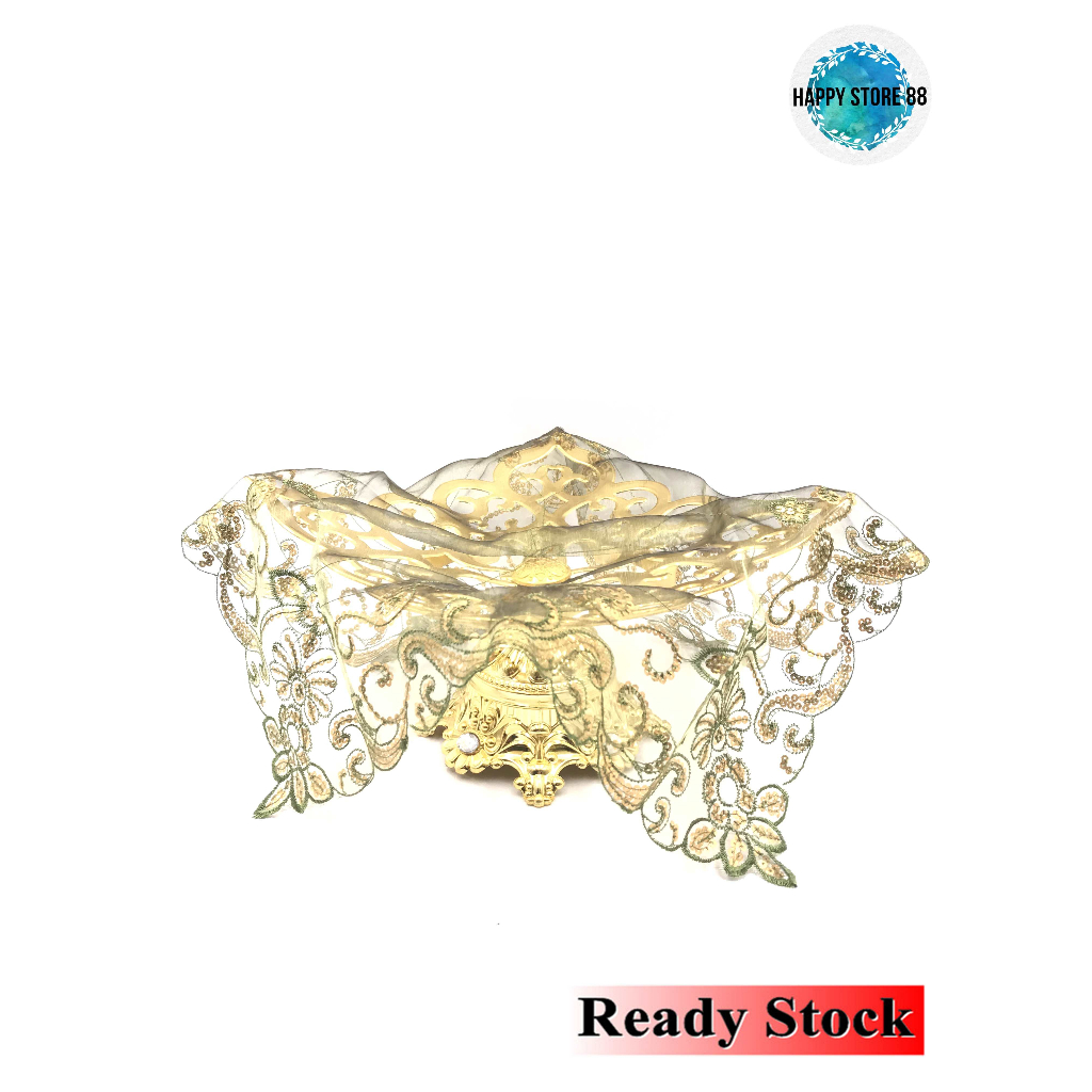 49cm Alas Dulang Kain Organza Labuci Segi Empat Corak Bunga | Shopee ...