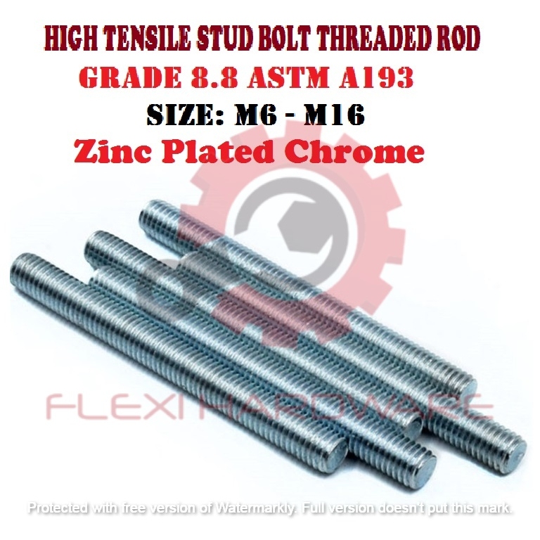 ZInc Plated Grade 8.8 M6 M16 HIGH TENSILE STUD BOLT THREADED ROD