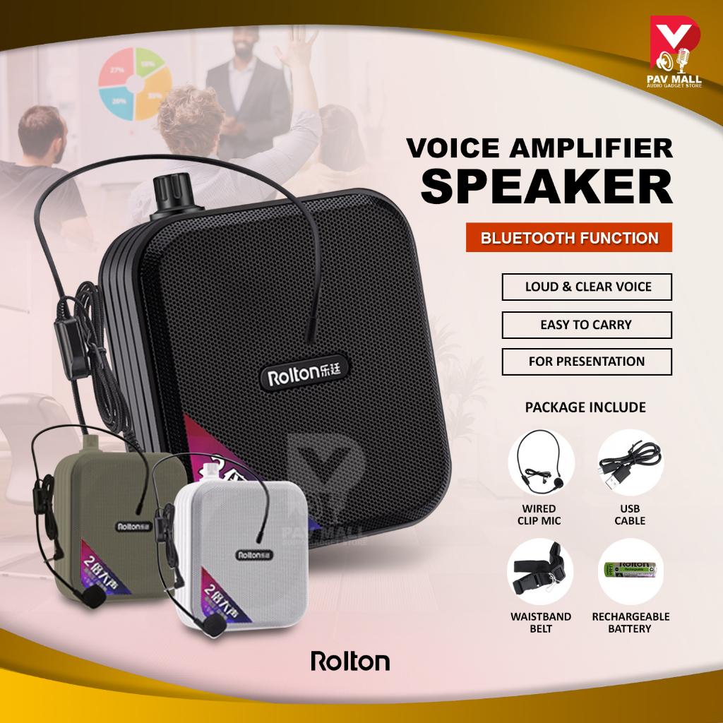 Rolton K Speaker With Mic Voice Amplifier Wired Headset Microphone Loud Megaphone Pembesar