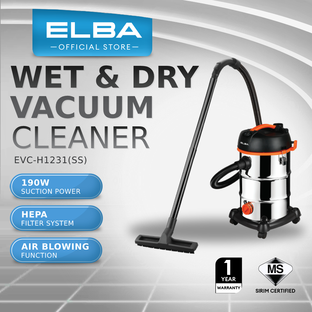 ELBA Wet & Dry Vacuum Cleaner EVC-H1231(SS) - HEPA Filter, Air Blowing ...