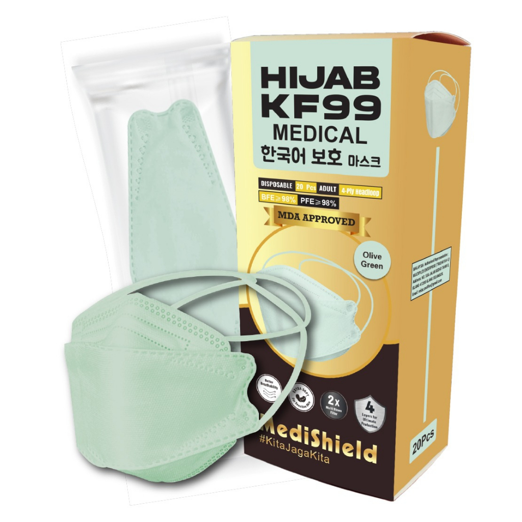 Medishield KF94 Headloop 4ply Face Mask Olive Green (20Pcs) Shopee