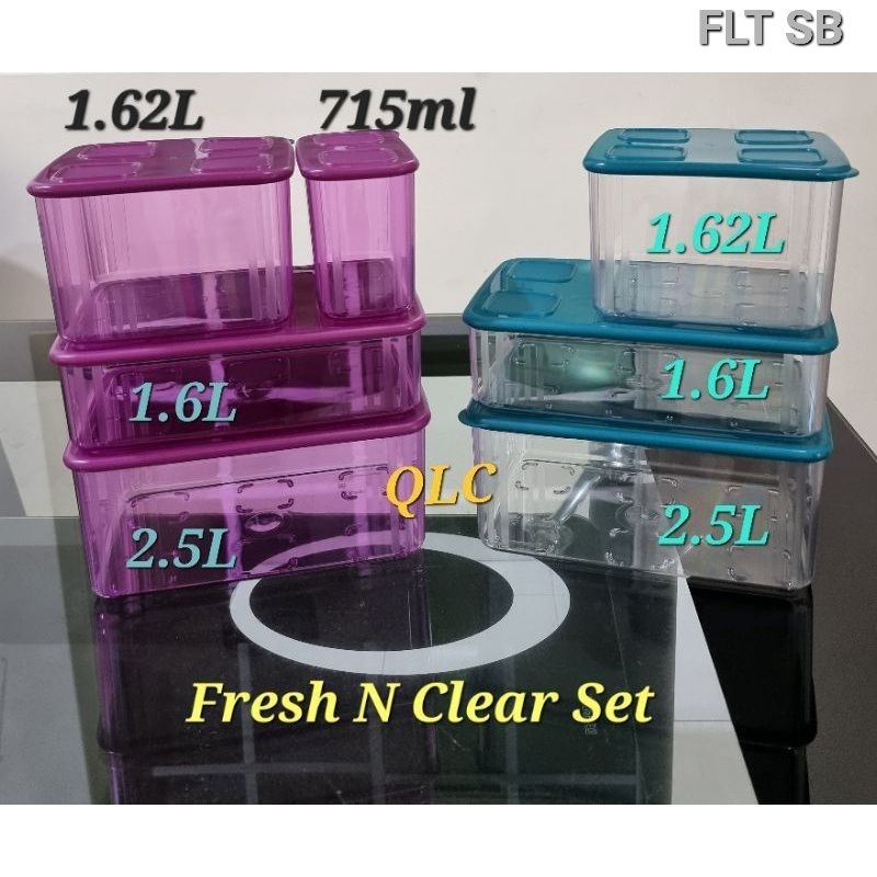 Tupperware Purple Fresh N Clear Clearmate Large 1.6L 2.5L Food Containers  Set