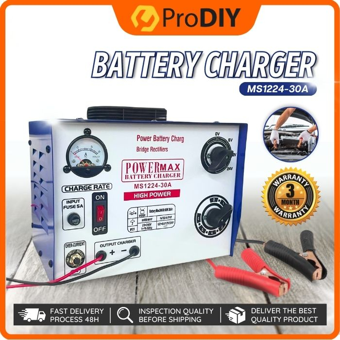 MS1224-30A Car Battery Charger 30A 6V 12 V 24V With Reverse Connection and  Short Circuit Protection Lead Acid