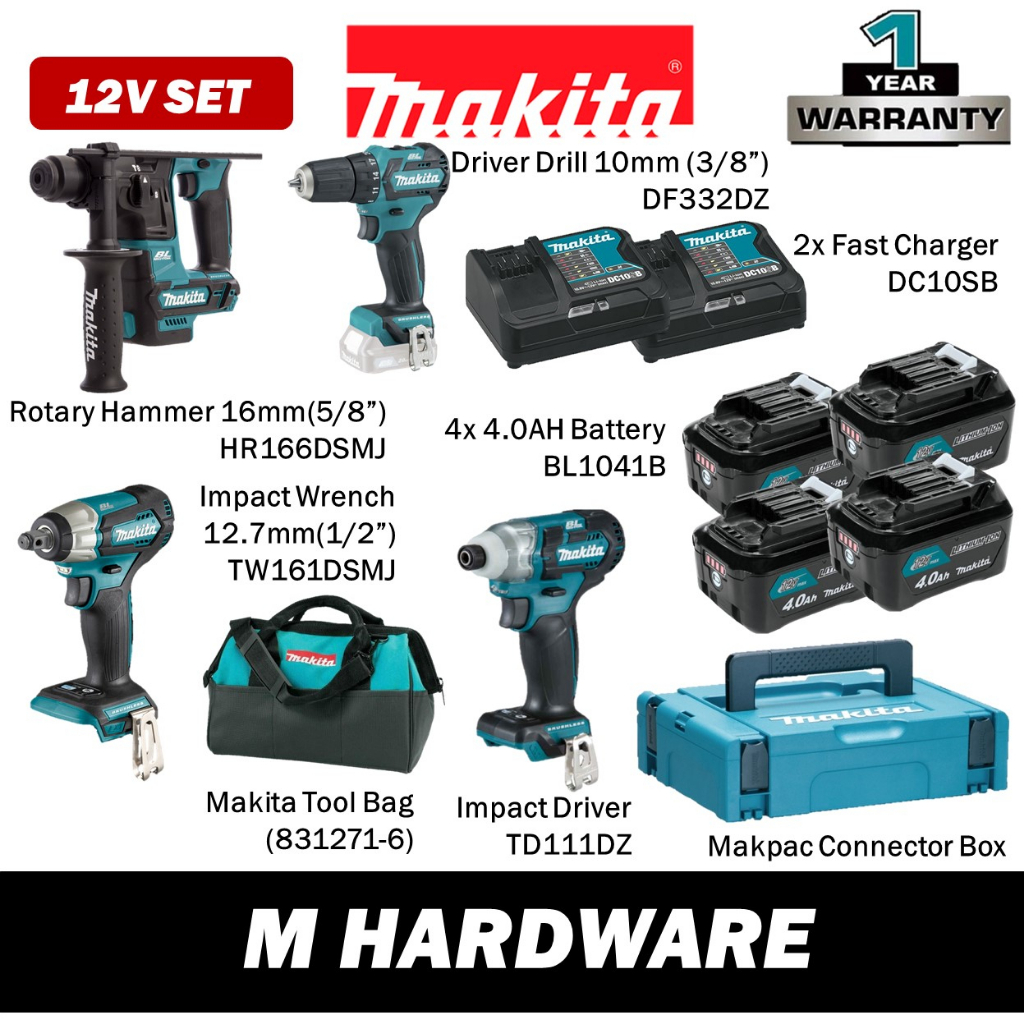 Makita 12Vmax Hari Raya Combo Set ( HR166DSMJ + TW161DSMJ + DF332DZ ...