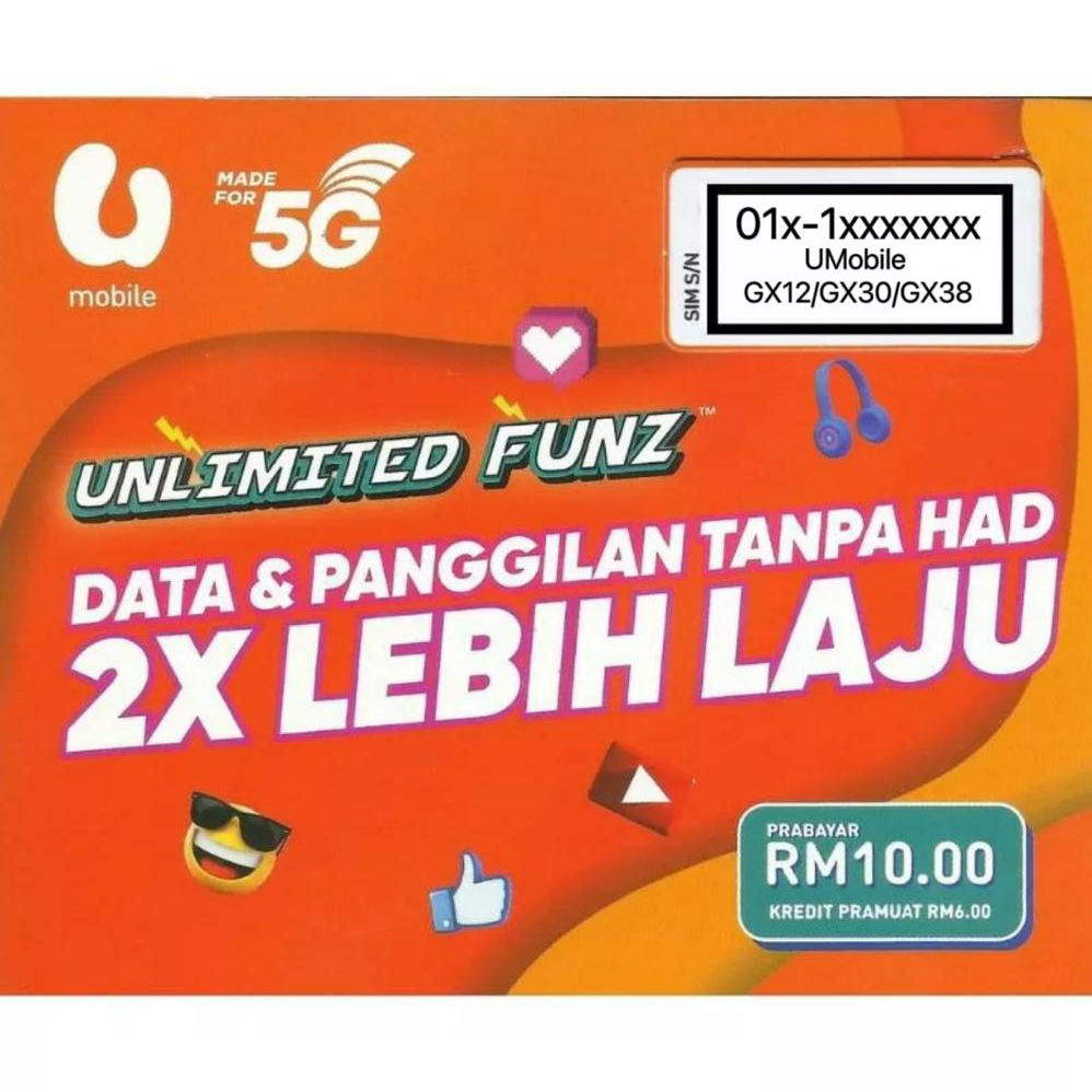 UMobile Simkad Unlimited Funz Pack GX12 GX30 GX38 Unlimited