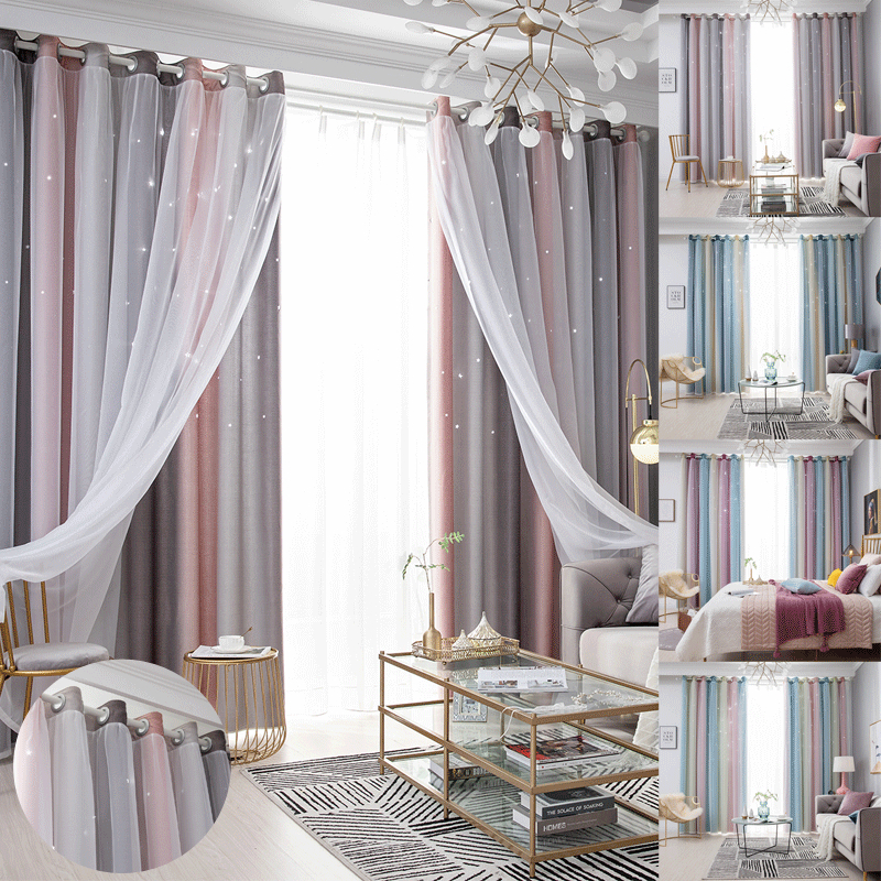 Langsir 2 Layer Tebal Blackout Raya Luxury Curtain Thick Double Layer Hollow Star Bed Ring